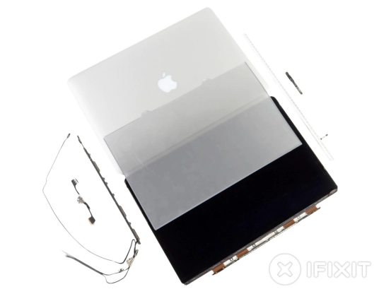 Vue éclatée d'un écran MacBook montrant ses composants internes